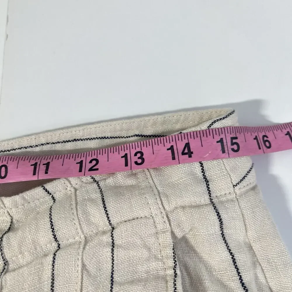 Banana Republic 100% Linen Pants Women 6L Long Tall Striped Wide Leg Pleated